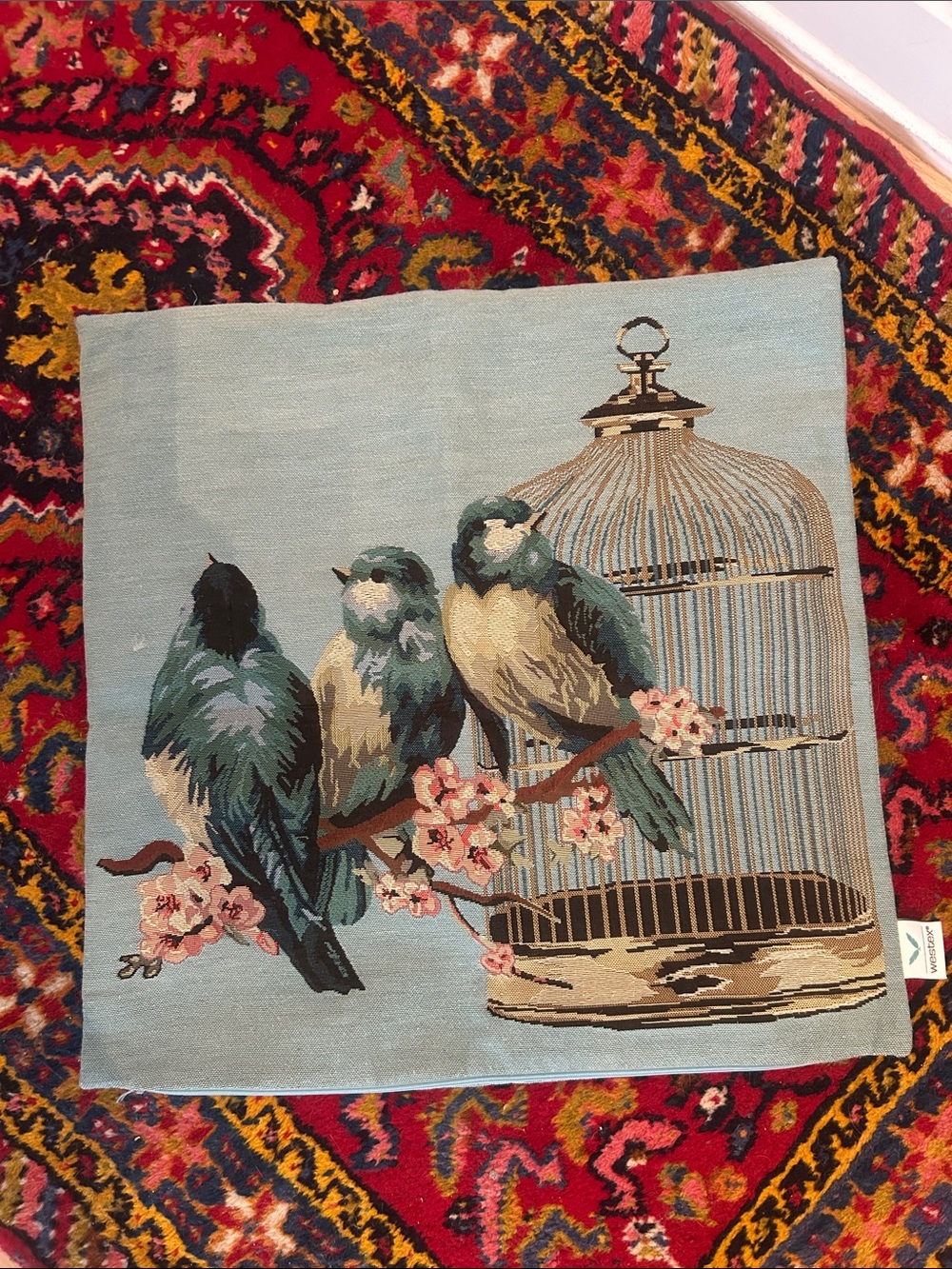 Pair of Westex Blue Bird Throw Pillow Cases 18" Square Zipper Cherry Blossom